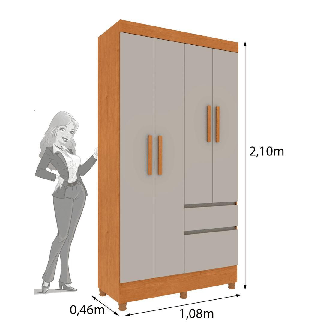 Guarda-Roupa Solteiro 4 Portas 2 Gavetas Oregon Cinamomo/Off White com Pés - Tcil Móveis Guarda-Roupa Solteiro 4 Portas 2 Gavetas Oregon Cinamomo/Off White com Pés - Tcil Móveis