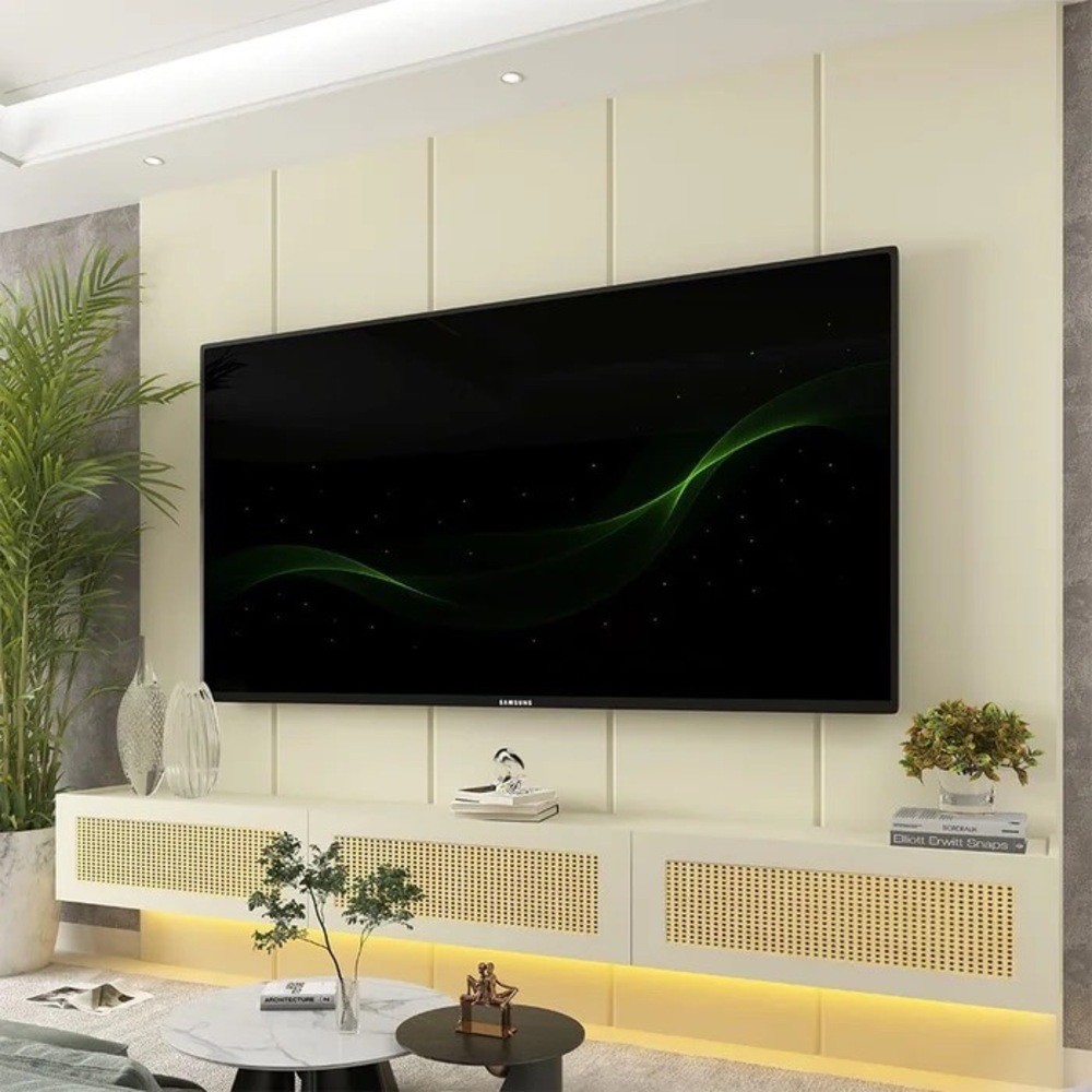 Home Painel Realce Native 2.20m  2 Portas Com Led 100% MDF Até 84 Polegadas Gelius - Off White