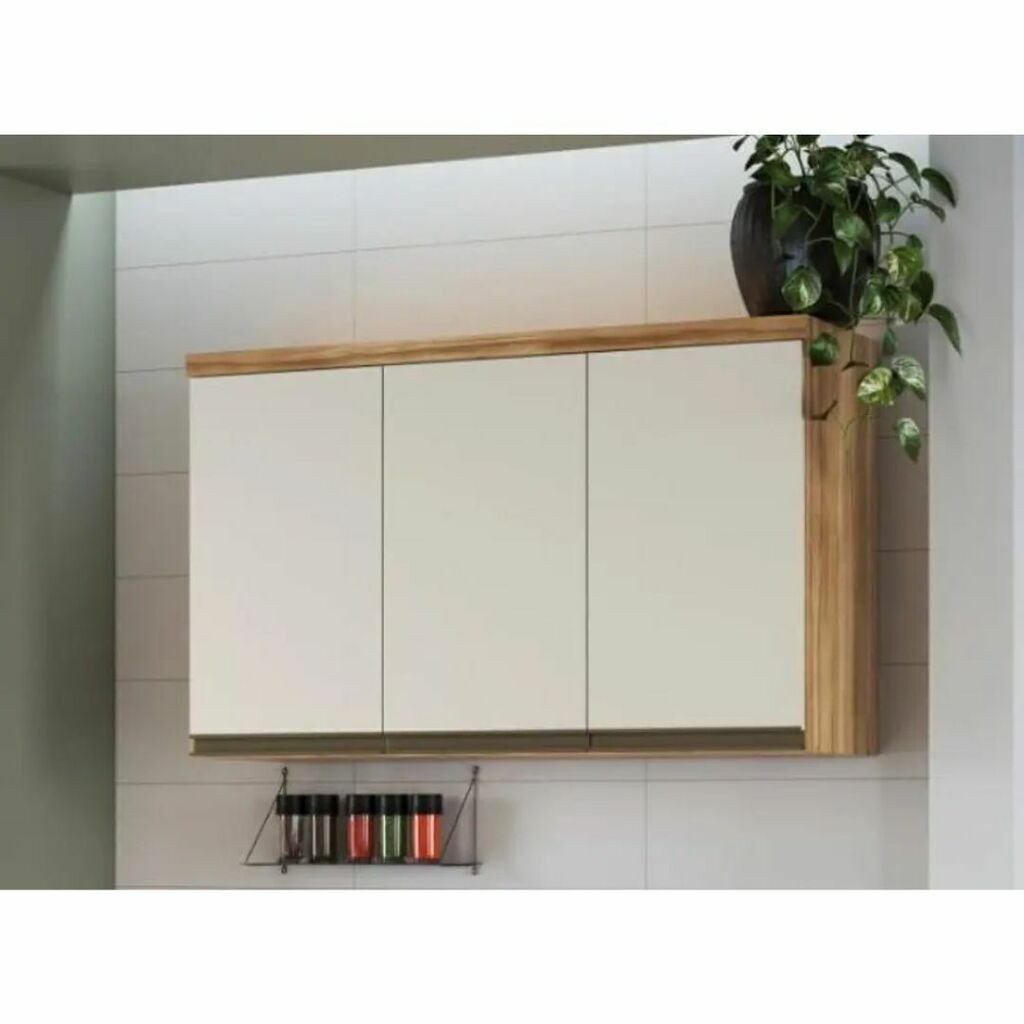 Armário Aéreo P/ Cozinha Chardonnay 3 Portas 120cm Amendoa/off White - Ronipa Armário Aéreo P/ Cozinha Chardonnay 3 Portas 120cm Amendoa/off White - Ronipa