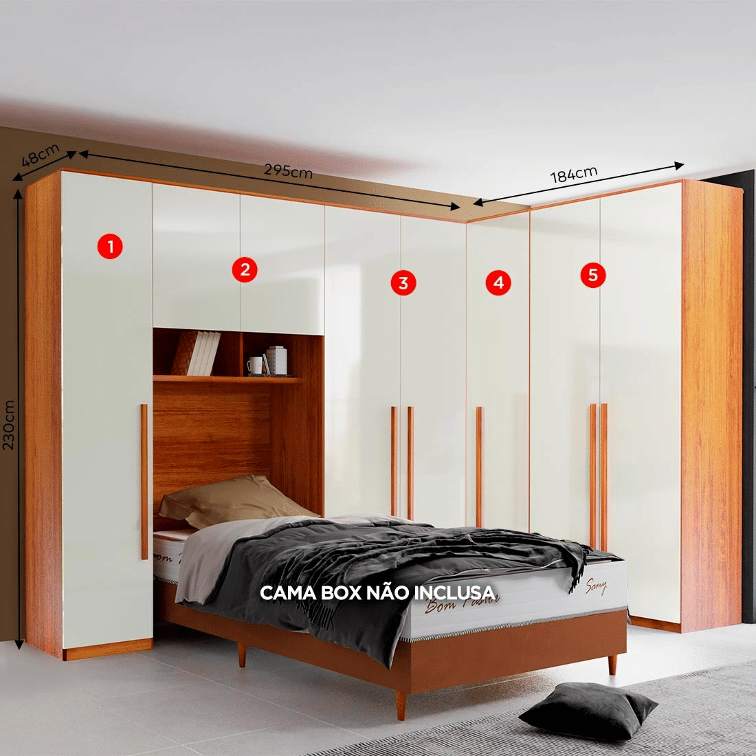 Guarda-Roupa Solteiro Modulado Tivoli 5 Peças 100% MDF, Natural/Bege - Bom Pastor Guarda-Roupa Solteiro Modulado Tivoli 5 Peças 100% MDF, Natural/Bege - Bom Pastor