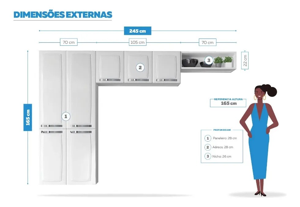 Cozinha compacta em Aço, Rose 7 Portas Branco - Itatiaia Cozinha compacta em Aço, Rose 7 Portas Branco - Itatiaia