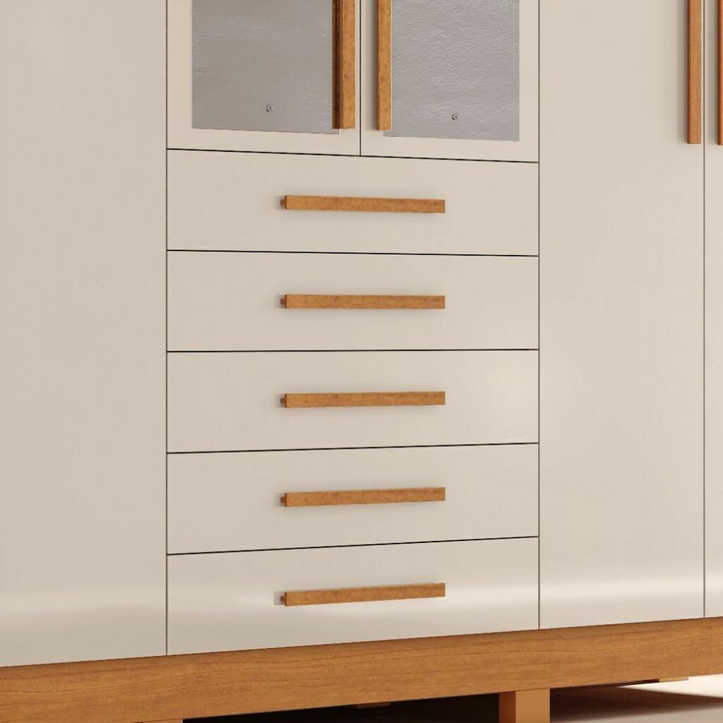 Guarda-Roupa Casal Com Espelho 6 Portas em MDF Bianchi Clara Naturall/Off White Guarda-Roupa Casal Com Espelho 6 Portas em MDF Bianchi Clara Naturall/Off White