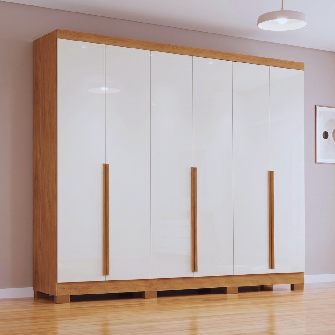 Guarda-Roupa Casal 100% MDF 6 Portas Alvorada Nature/Off White - Bianchi Guarda-Roupa Casal 100% MDF 6 Portas Alvorada Nature/Off White - Bianchi