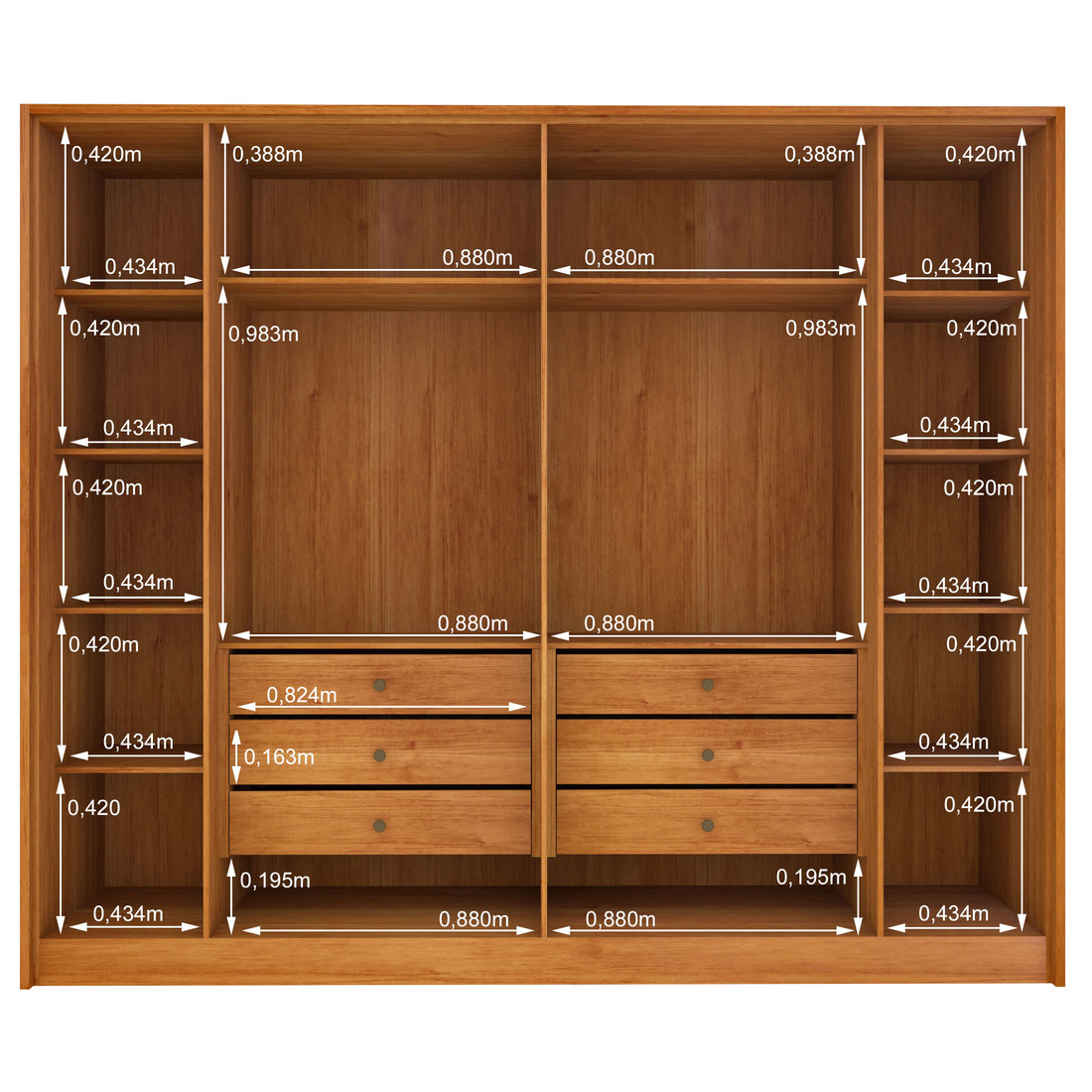 Guarda‑Roupa Casal Barcelona 6 Portas 6 Gavetas Ripado Cinamomo/Off White Guarda‑Roupa Casal Barcelona 6 Portas 6 Gavetas Ripado Cinamomo/Off White