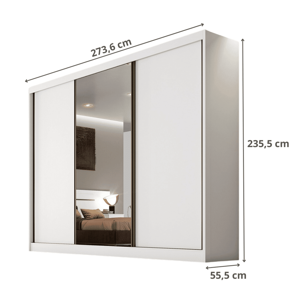 Guarda Roupa Casal com Espelho 3 Portas 6 Gavetas 100% MDF - Sollo-Branco - Novo Horizonte