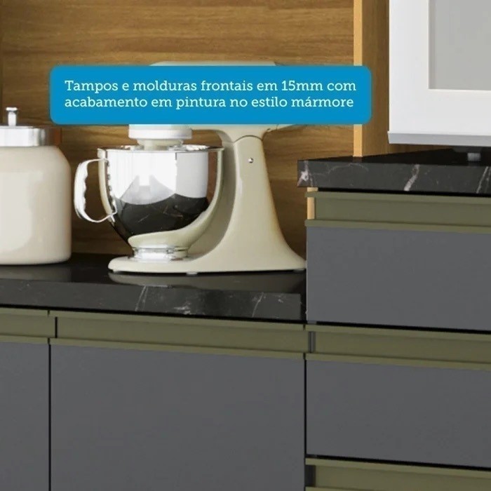 Armário de Cozinha Kit 12 Portas 2 Gavetas 100% MDF Ronipa Móveis Malbec Amendoa/Graffite