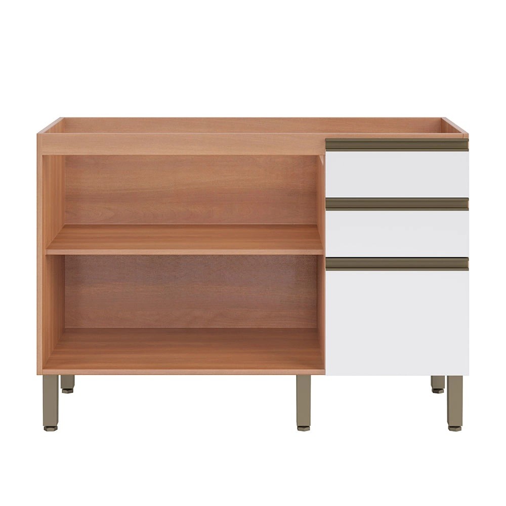 Balcão de Cozinha para Pia 120 cm 2 Portas 3 Gavetas Freijó/Branco Macadâmia - Telasul