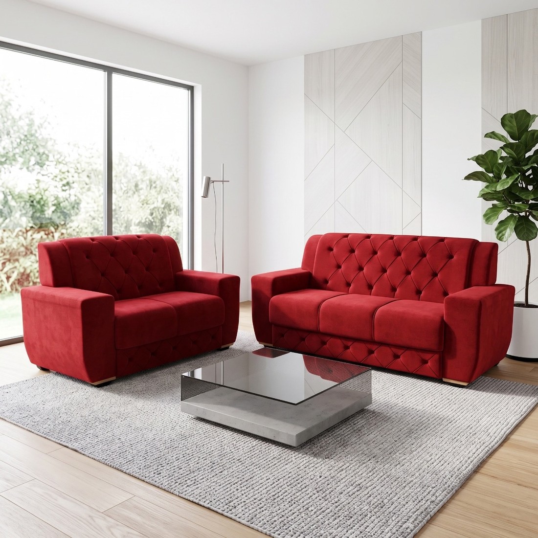 Conjunto de Sofá 2 e 3 Lugares Chile Encosto Capitonê Malu Estofados - Vermelho Conjunto de Sofá 2 e 3 Lugares Chile Encosto Capitonê Malu Estofados - Vermelho