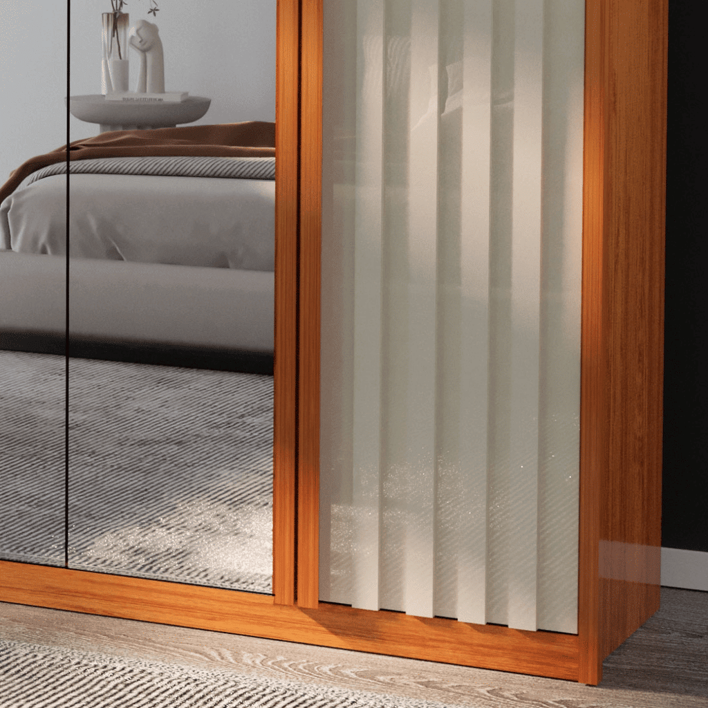 Guarda-Roupa Casal Com Espelho Em MDF 6 Portas, Madrid Boss Ripado  Naturalle/Off White - Bom Pastor Guarda-Roupa Casal Com Espelho Em MDF 6 Portas, Madrid Boss Ripado  Naturalle/Off White - Bom Pastor