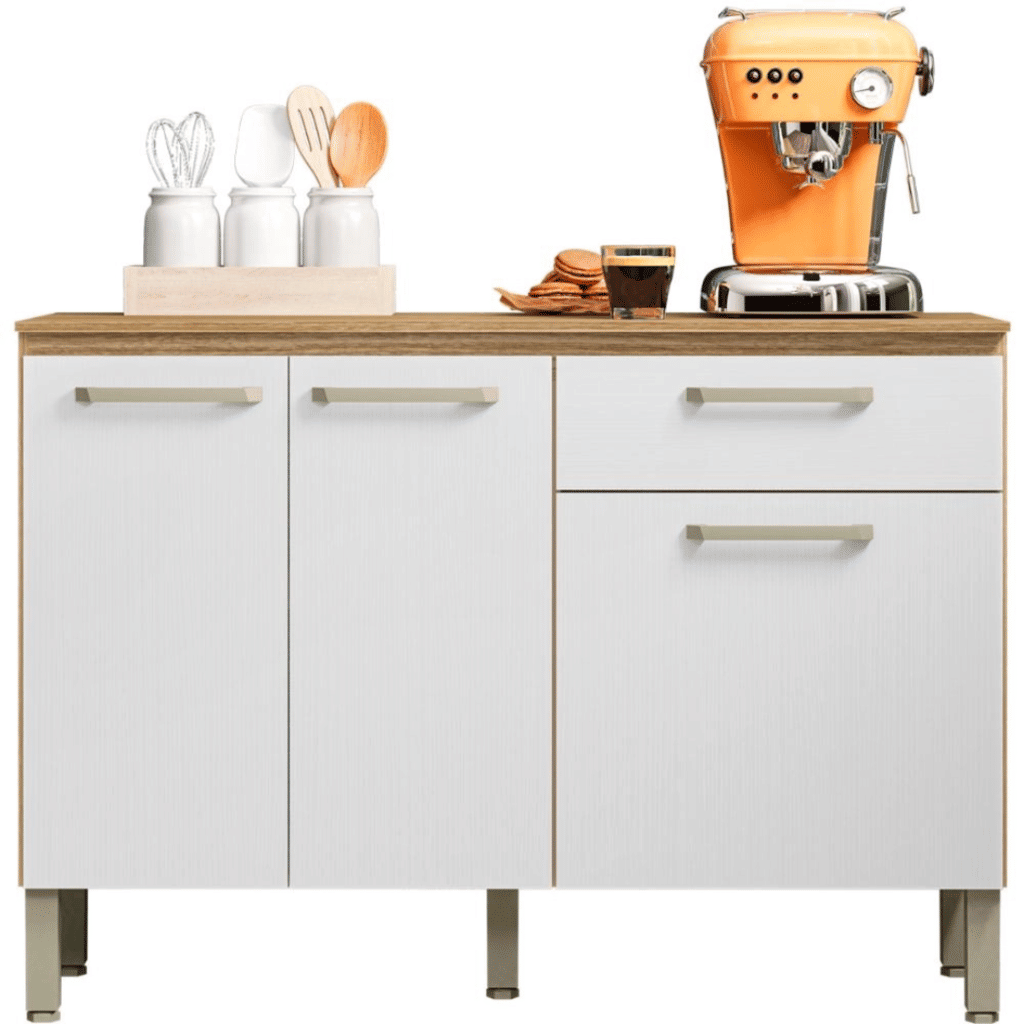 Balcão de Cozinha com Tampo 3 Portas 1 Gav 120cm Paraná Versalhes Freijó/Supremo Balcão de Cozinha com Tampo 3 Portas 1 Gav 120cm Paraná Versalhes Freijó/Supremo