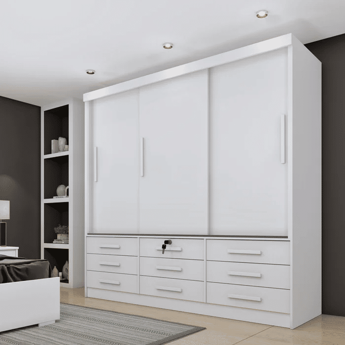 Guarda-Roupa Casal 3 Portas 9 Gavetas Tcil Móveis Chicago Branco Guarda-Roupa Casal 3 Portas 9 Gavetas Tcil Móveis Chicago Branco