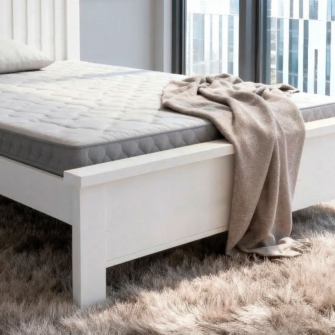 Cama Casal Versati 100% MDF Painel Ripado Bom Pastor - Branco Cama Casal Versati 100% MDF Painel Ripado Bom Pastor - Branco