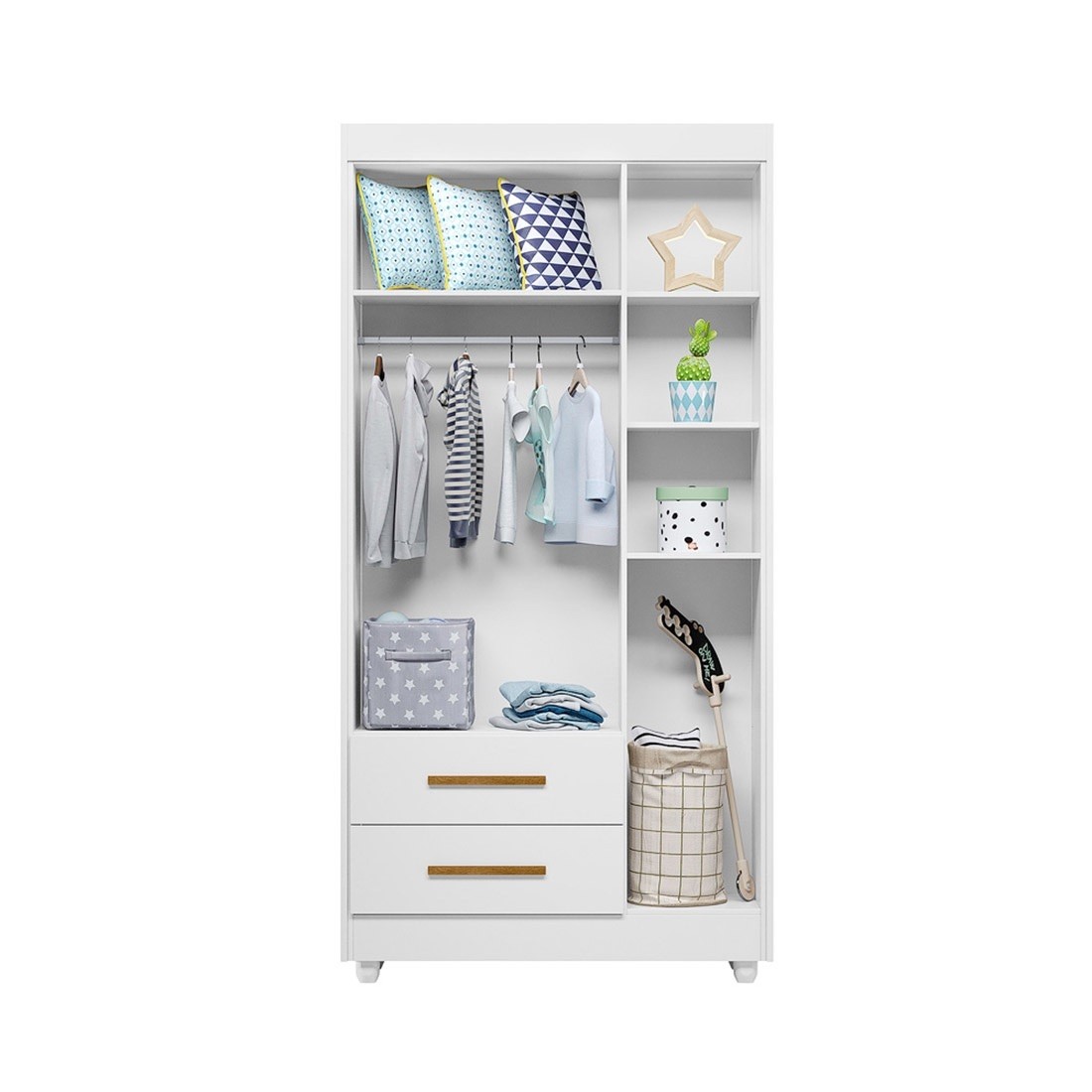 Guarda-roupa Infantil Flocos 100% MDF 3 Portas 2 Gavetas 90cm Tigus