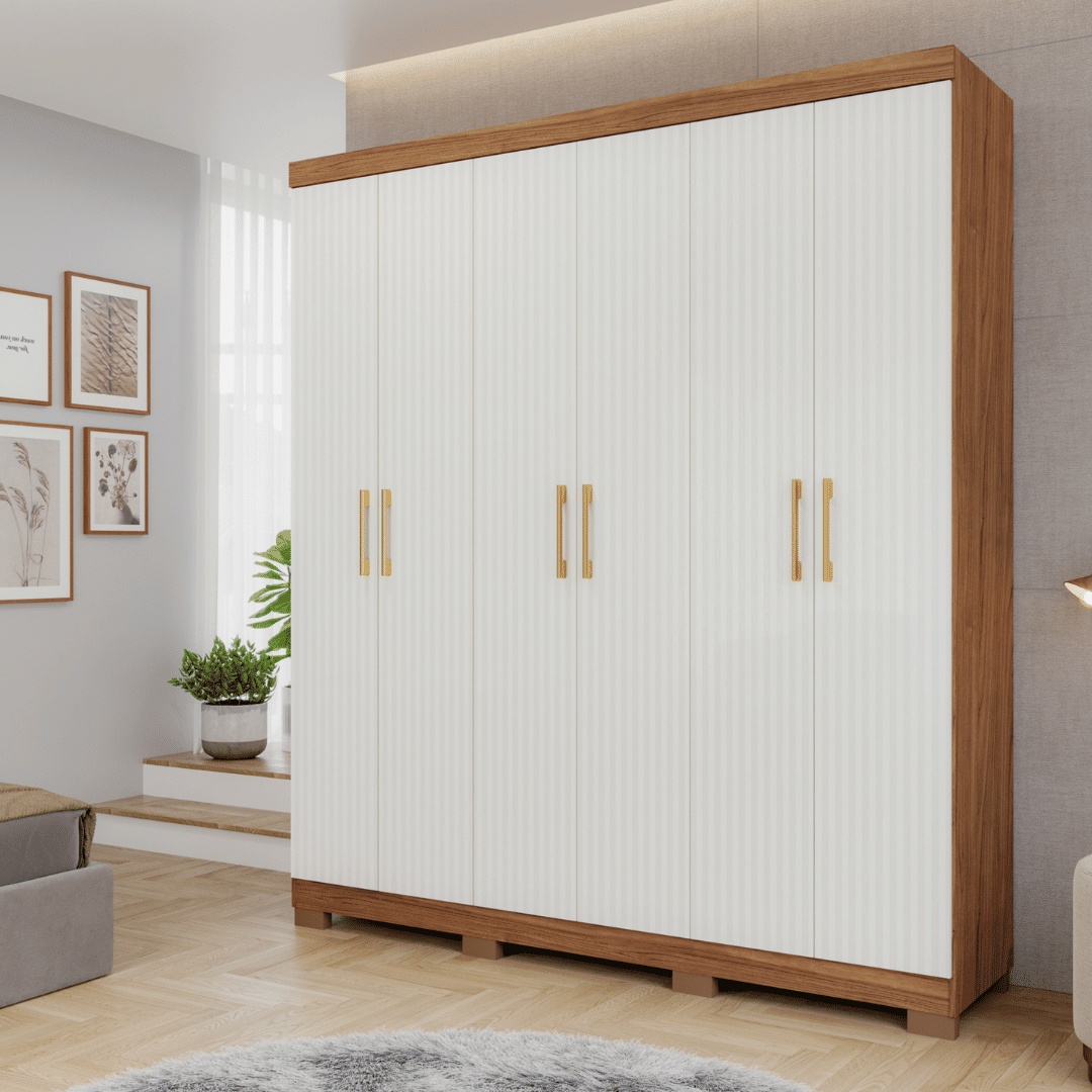 Guarda-Roupa Casal Em MDF 6 Portas Panan Milena Cinamomo/Grafiato Guarda-Roupa Casal Em MDF 6 Portas Panan Milena Cinamomo/Grafiato