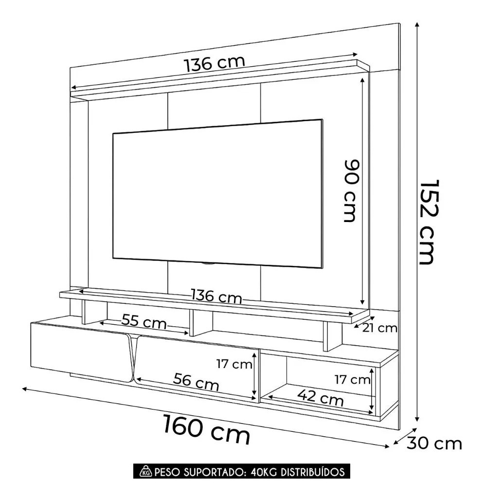 Painel para Tv  Zenith 1.6 2 Portas 160cm HB - Cinamomo/Off White