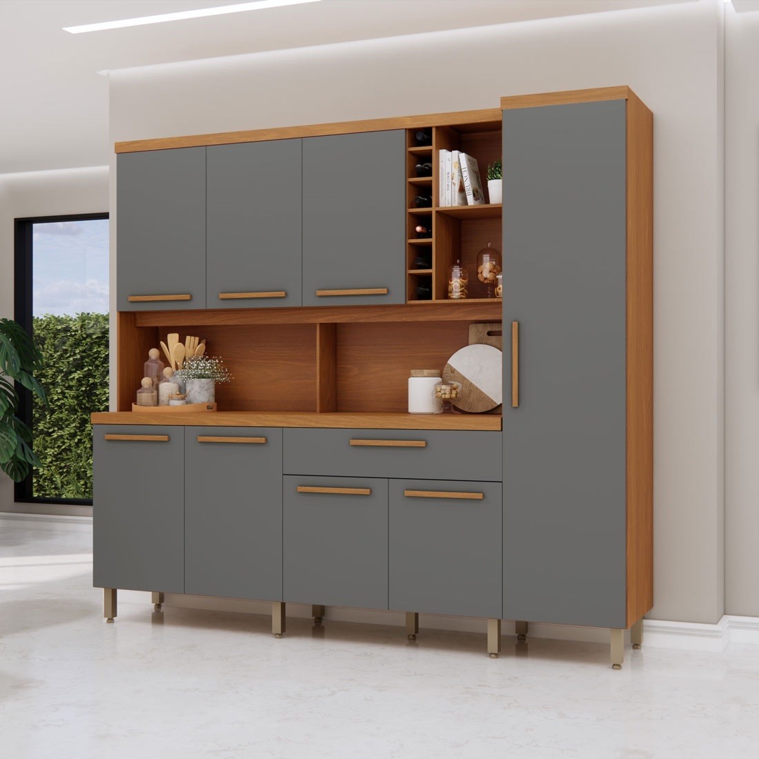 Kit Cozinha Cairo 8 Portas 221cm Luciane - Cum/Cinz