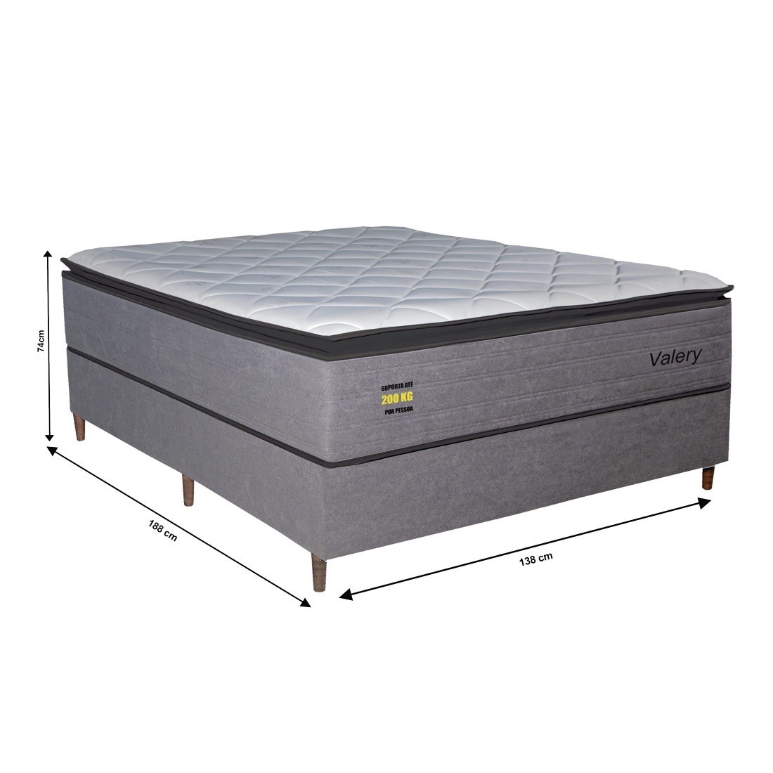 Conjunto Box Casal 138cm Valery PKT com Molas Ensacadas e Espuma D45 Bom Pastor