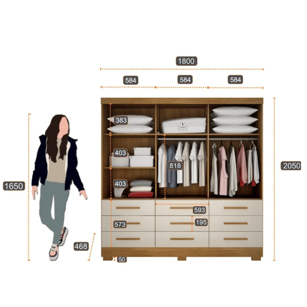 Guarda Roupa Casal com Espelho 3 Portas 9 Gavetas Buriti Cumaru/Fendi - Novo Horizonte Guarda Roupa Casal com Espelho 3 Portas 9 Gavetas Buriti Cumaru/Fendi - Novo Horizonte