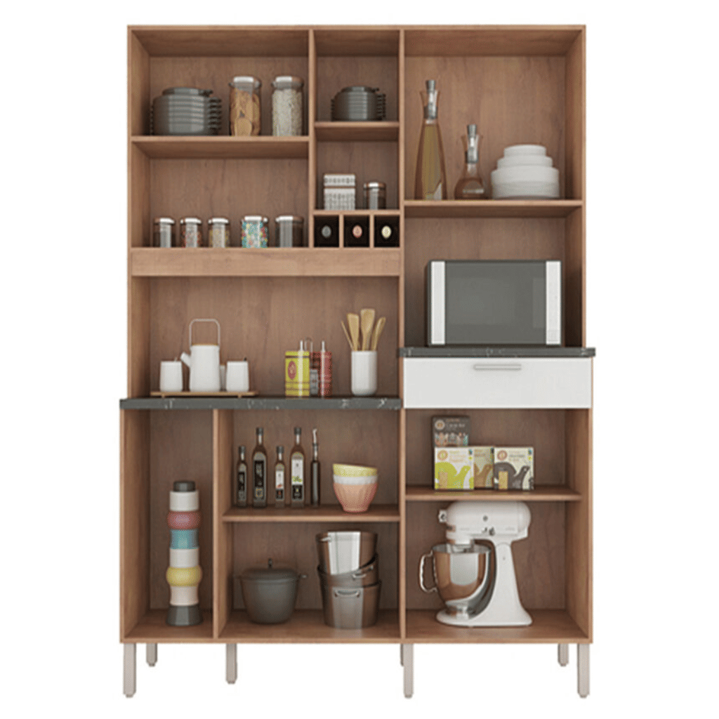 Armário de Cozinha Kit em MDF 9 Portas 1 Gaveta Ronipa Merlot Prime Amendoa/Branco  Armário de Cozinha Kit em MDF 9 Portas 1 Gaveta Ronipa Merlot Prime Amendoa/Branco