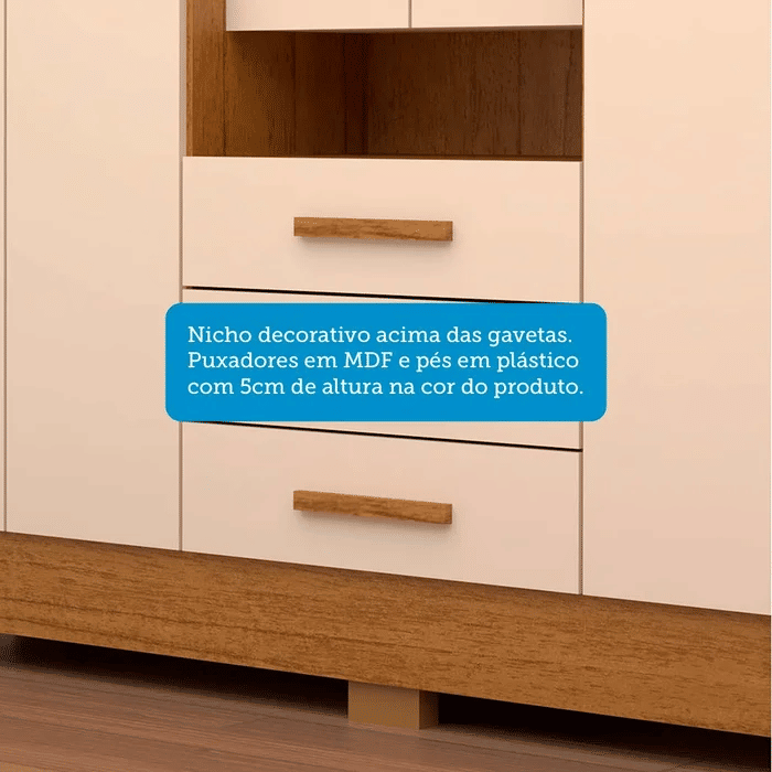 Guarda-Roupa com Espelho Debora 6 Portas 100% MDF Cinamomo/Off White - Acp Móveis Guarda-Roupa com Espelho Debora 6 Portas 100% MDF Cinamomo/Off White - Acp Móveis