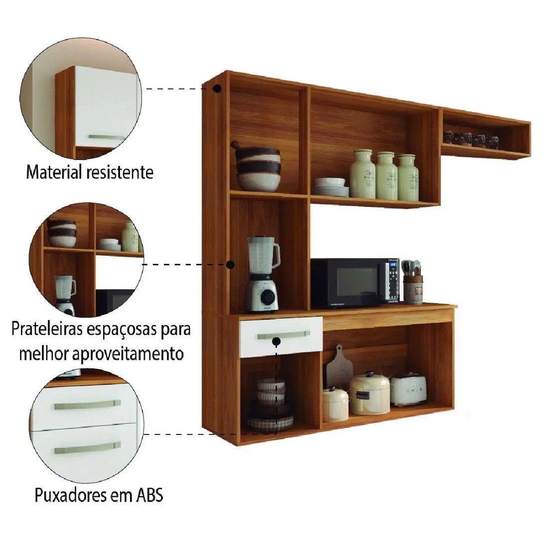 Armário de Cozinha Completa Suspenso com Balcão 6 Portas 1 Gaveta Belíssima Freijó/Off White Fiorello Armário de Cozinha Completa Suspenso com Balcão 6 Portas 1 Gaveta Belíssima Freijó/Off White Fiorello