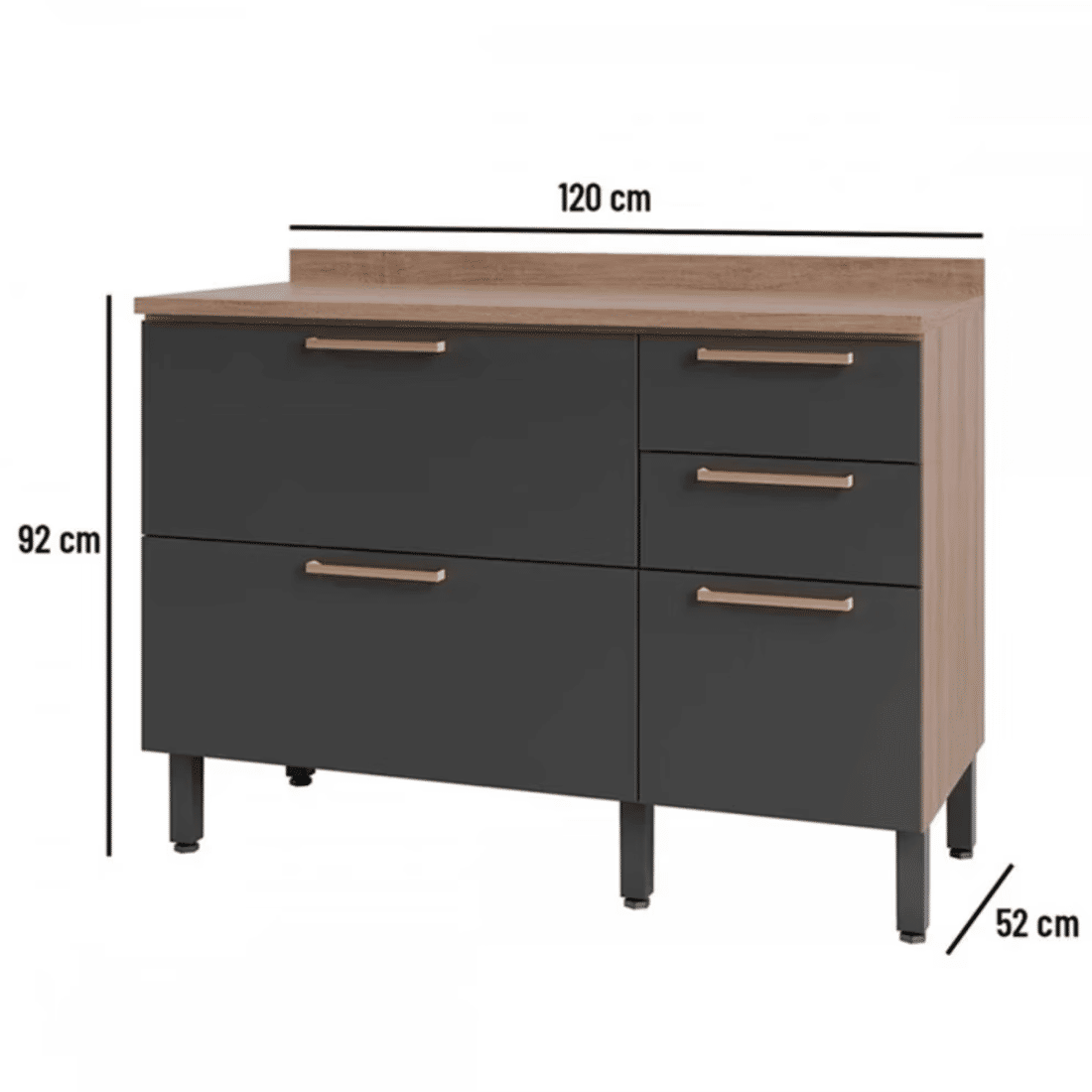 Balcão de Cozinha 120cm Avelã 3 Portas e 2 Gavetas Telasul - Mel/Grafite