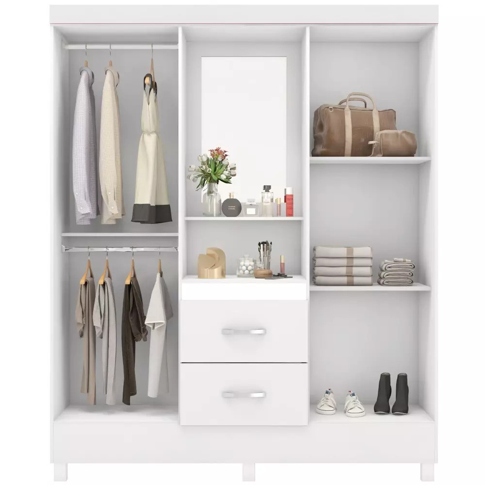 Guarda-Roupa Solteiro Com Espelho Capelinha Lord Branco/Rosa Flex  - Demobile Guarda-Roupa Solteiro Com Espelho Capelinha Lord Branco/Rosa Flex  - Demobile