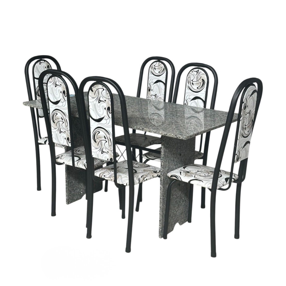 Conjunto Mesa 6 Cadeiras Tubular Lavínea 140x75cm - Preto - Tampo e Pés em Granito Conjunto Mesa 6 Cadeiras Tubular Lavínea 140x75cm - Preto - Tampo e Pés em Granito