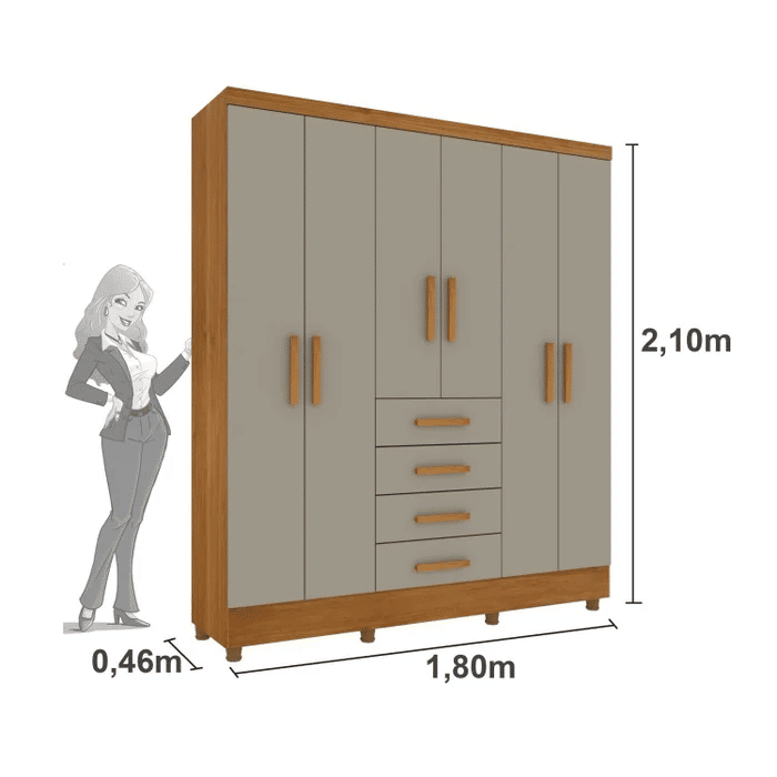 Guarda-Roupa Casal 6 Portas Tcil Móveis Arizona Cinamomo/Off White Guarda-Roupa Casal 6 Portas Tcil Móveis Arizona Cinamomo/Off White