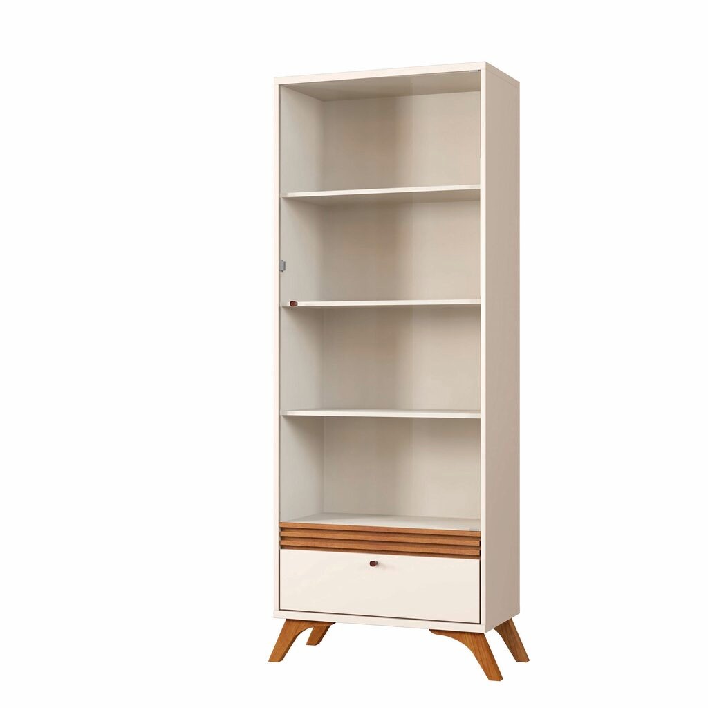 Cristaleira 1 Porta de Vidro 1 Gaveta Sevilha Off White/Naturalle - Mavaular Cristaleira 1 Porta de Vidro 1 Gaveta Sevilha Off White/Naturalle - Mavaular