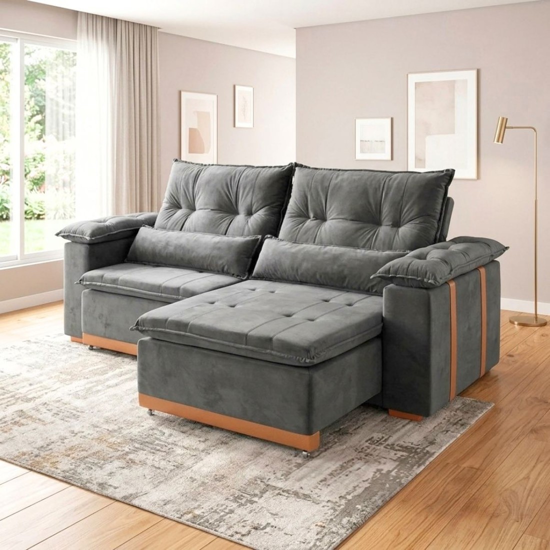 Sofá Retrátil Reclinável Imperador 230cm 2 Modulos - Cinza Sofá Retrátil Reclinável Imperador 230cm 2 Modulos - Cinza