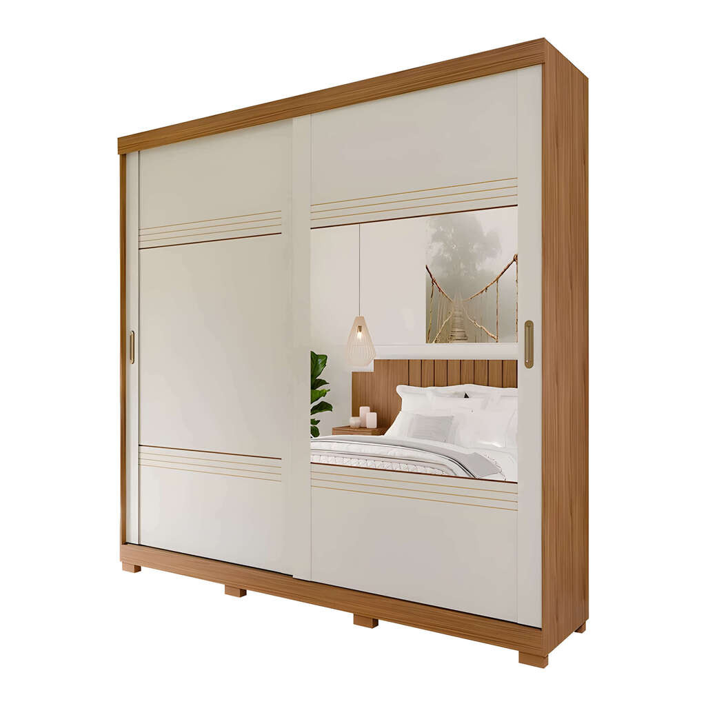 Guarda-Roupa Casal Com Espelho 2 Portas de Correr em MDF Panan Móveis Blumenau Cinamomo/Off White Guarda-Roupa Casal Com Espelho 2 Portas de Correr em MDF Panan Móveis Blumenau Cinamomo/Off White