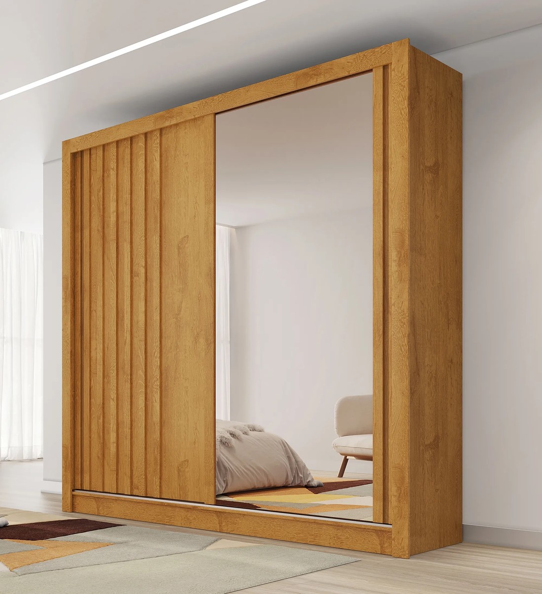 Guarda-Roupas Casal 2 Portas de Correr com Espelho Lugano 100% MDF Europa Móveis Peroba