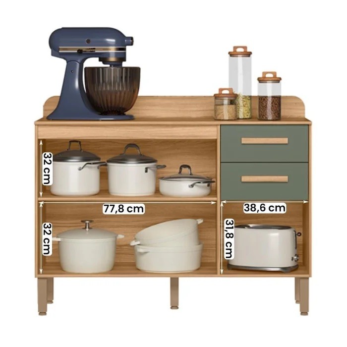 Balcão Nicioli Maria Flor 2 Portas e 3 Gavetas 120 cm Freijó/Verde Balcão Nicioli Maria Flor 2 Portas e 3 Gavetas 120 cm Freijó/Verde