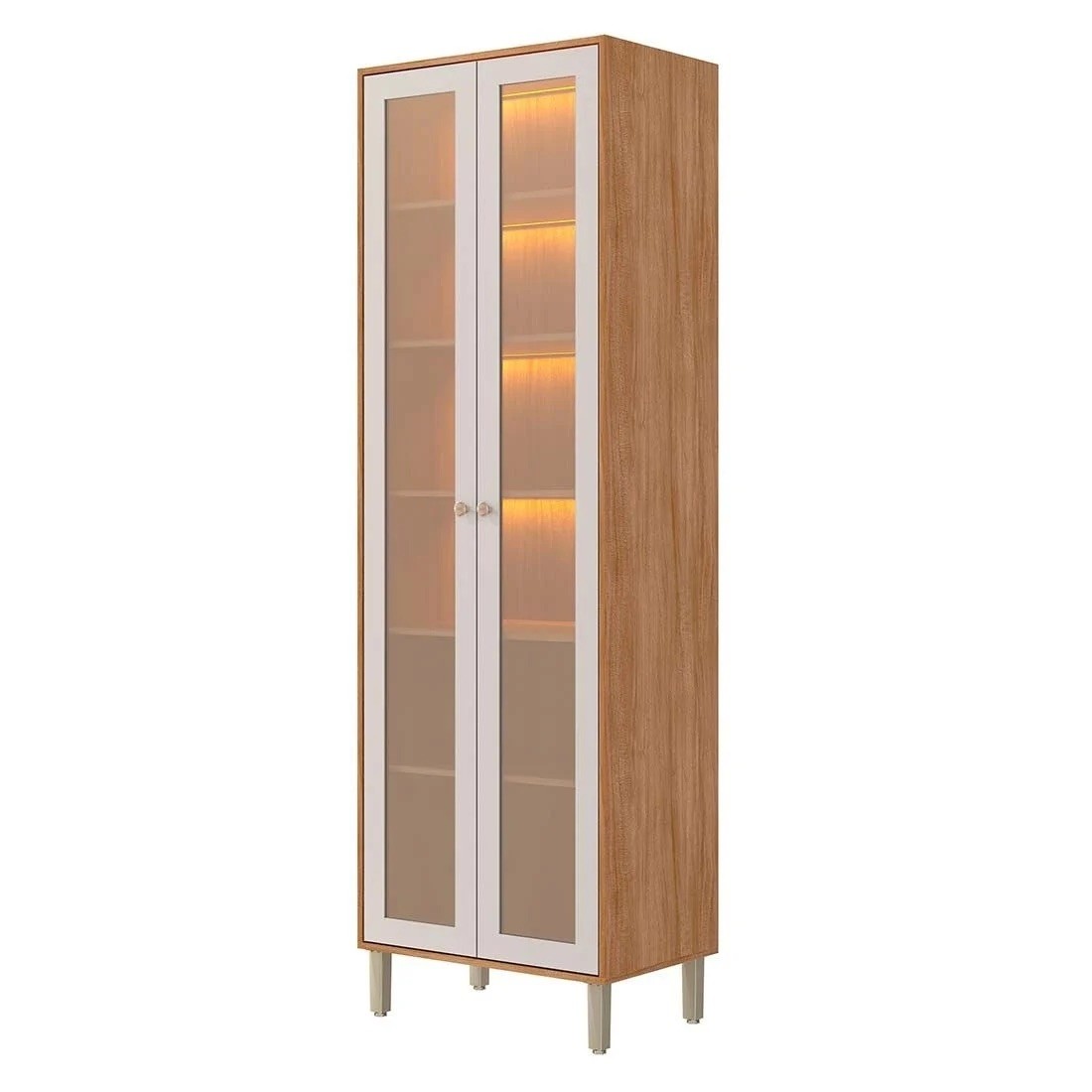 Cozinha Esplêndida 3 Módulos 100% MDF Cristaleira Reflecta com LED - Cinamomo/Of White Cozinha Esplêndida 3 Módulos 100% MDF Cristaleira Reflecta com LED - Cinamomo/Of White