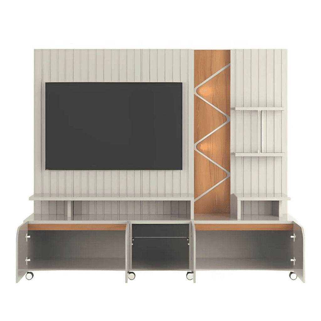 Estante Home TV de até 55 Polegadas com LED Cross cor Off White Perolizado/Jequitiba - Lukaliam Estante Home TV de até 55 Polegadas com LED Cross cor Off White Perolizado/Jequitiba - Lukaliam