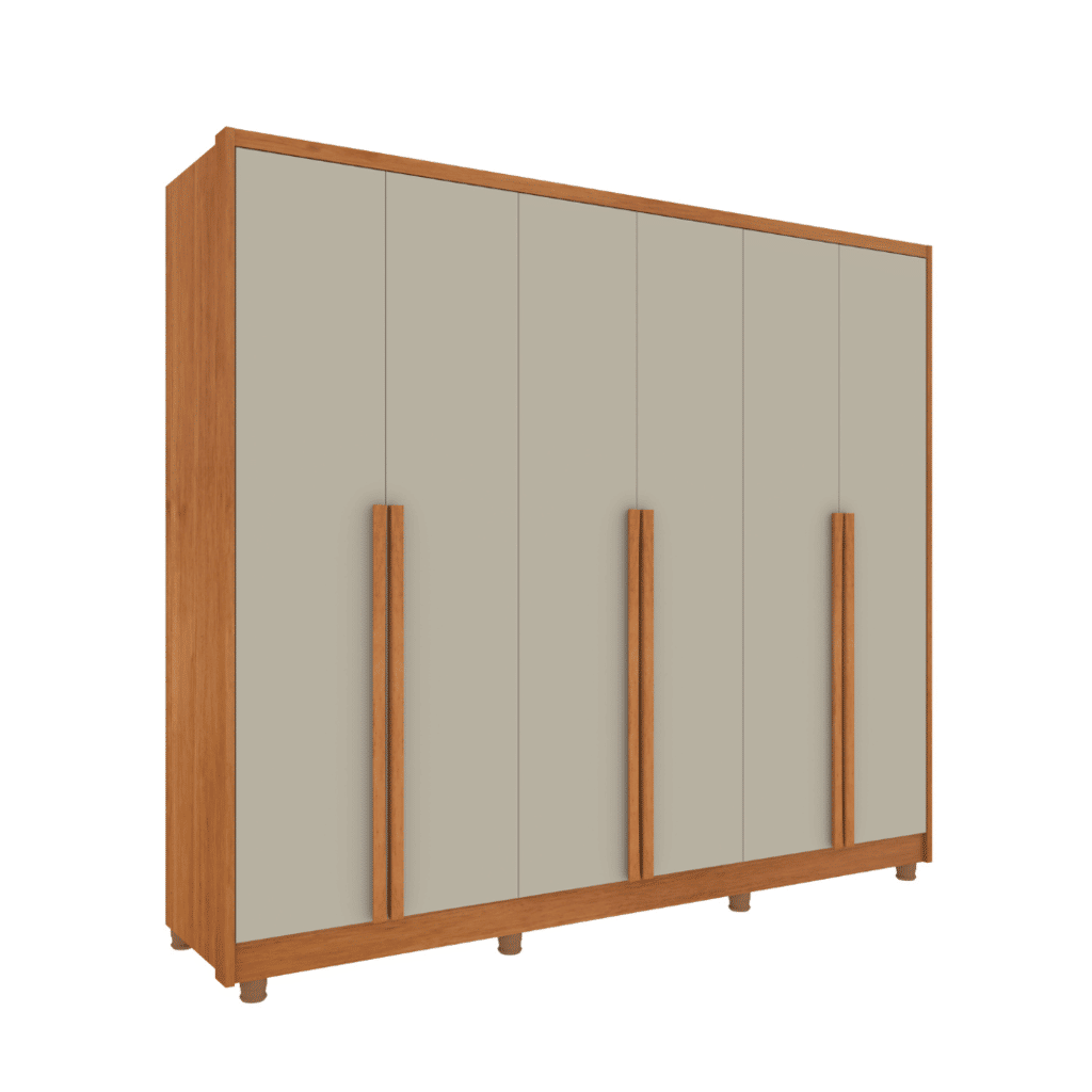 Guarda-Roupa Casal em MDF 6 Portas Tcil Móveis Realeza C/ Pés Cinamomo/Off White Guarda-Roupa Casal em MDF 6 Portas Tcil Móveis Realeza C/ Pés Cinamomo/Off White