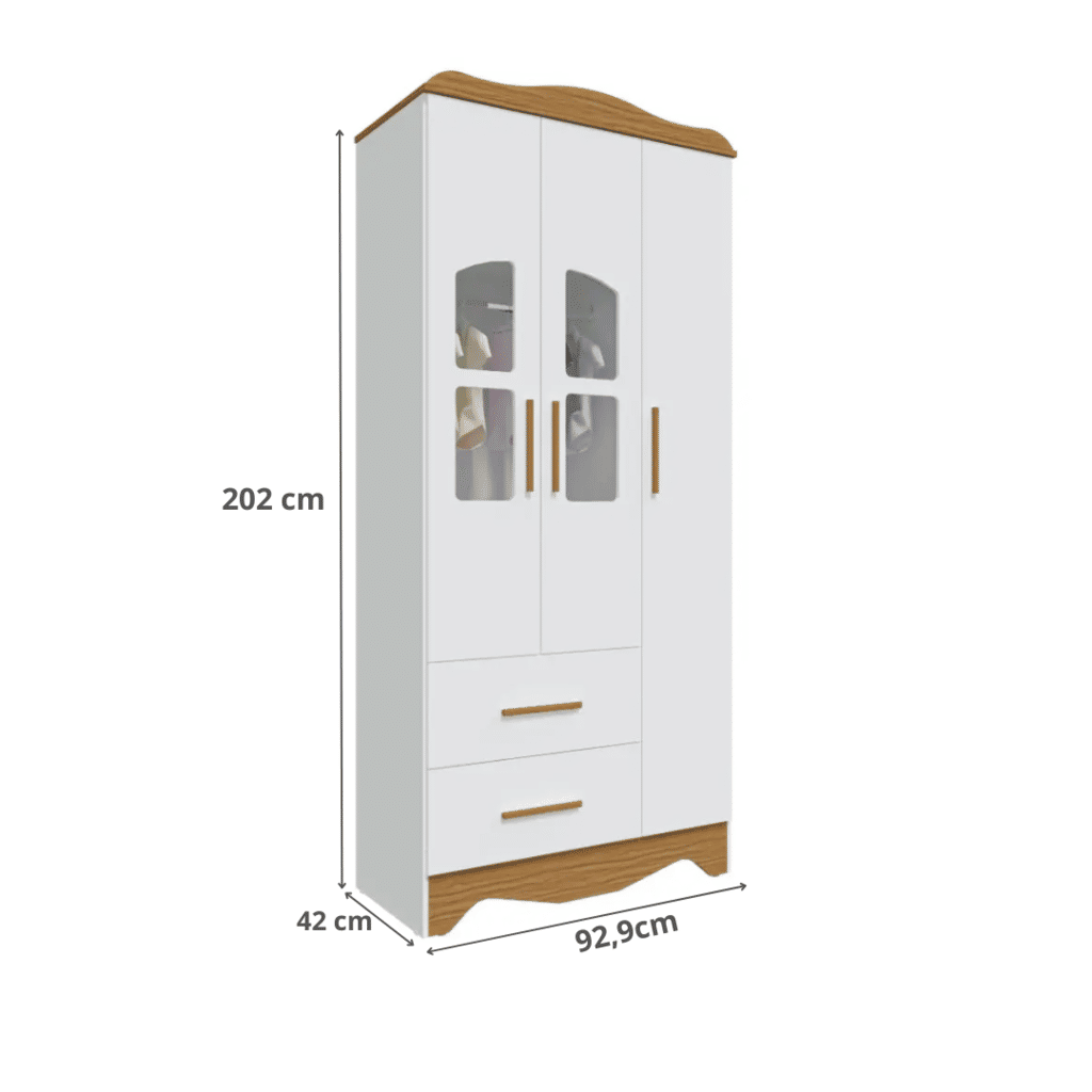 Guarda-Roupa Infantil 100% MDF 3 Portas Moveis Peroba Lisi Branco Brilho/Amêndoa Guarda-Roupa Infantil 100% MDF 3 Portas Moveis Peroba Lisi Branco Brilho/Amêndoa
