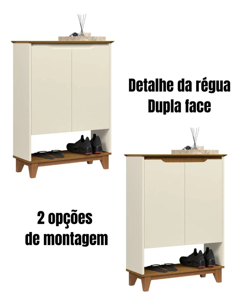 Sapateira 2 Portas Hall Flow EJ Móveis – Off White/Freijó Sapateira 2 Portas Hall Flow EJ Móveis – Off White/Freijó