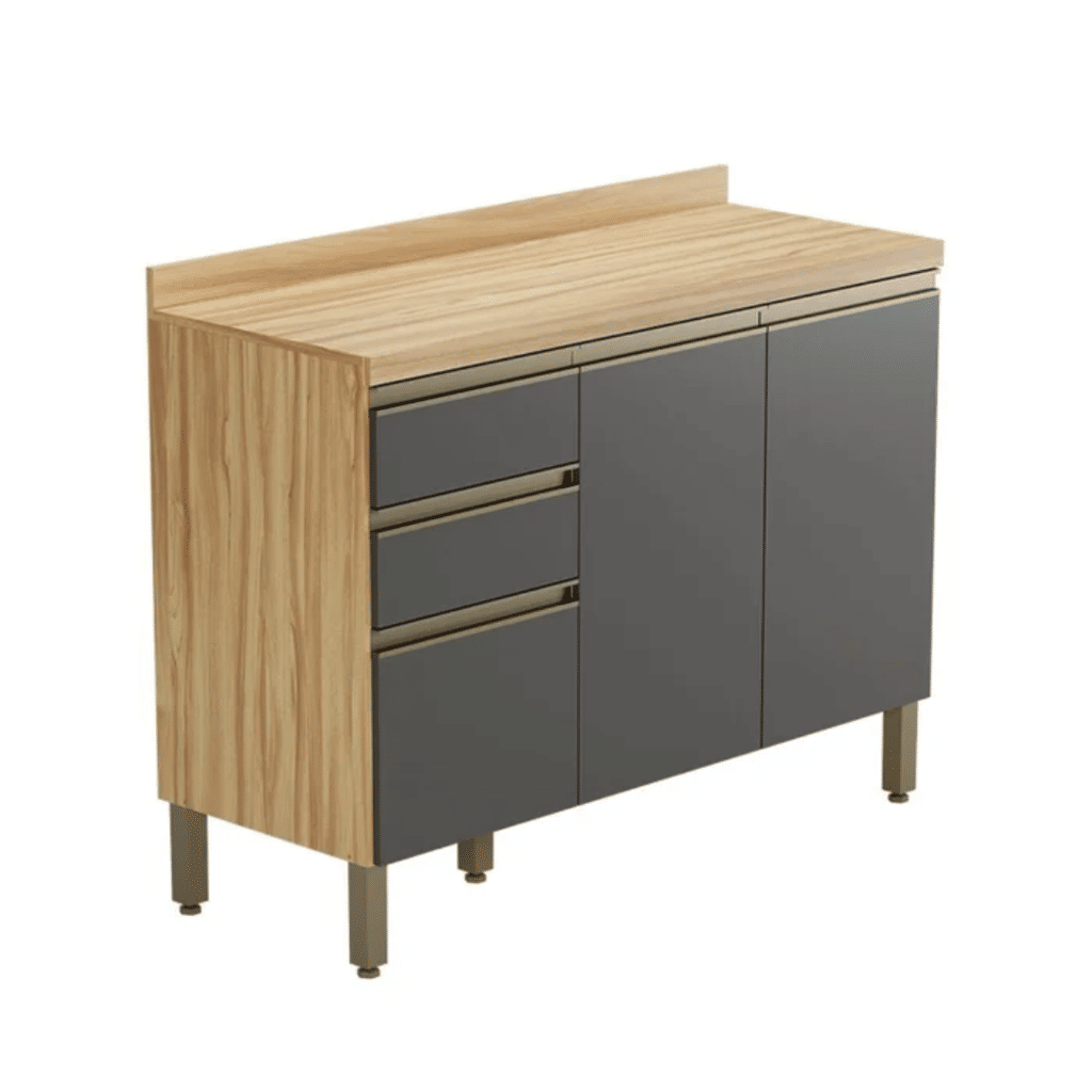 Balcão de Cozinha com Tampo 3 Portas 2 Gavetas em MDF Ronipa Chardonnay Amendoa/chumbo Balcão de Cozinha com Tampo 3 Portas 2 Gavetas em MDF Ronipa Chardonnay Amendoa/chumbo