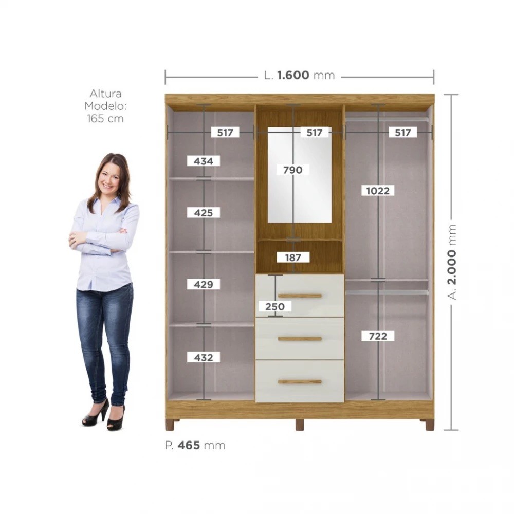 Guarda-Roupa Solteiro 4 Portas Capelinha com Espelho Ilhéus MX Móveis Marrocos com Off White Guarda-Roupa Solteiro 4 Portas Capelinha com Espelho Ilhéus MX Móveis Marrocos com Off White