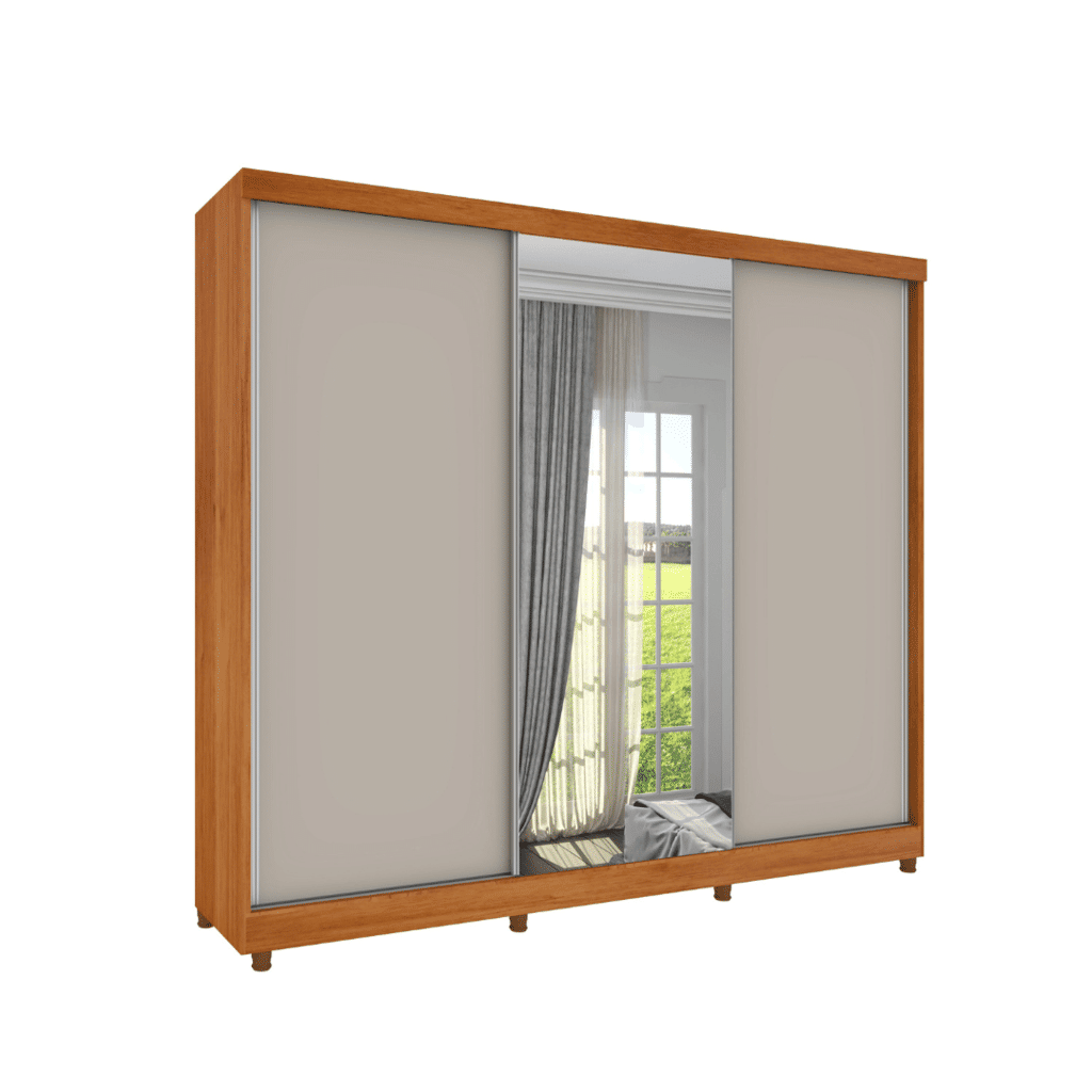 Guarda-Roupa Casal 100% MDF Com Espelho 3 Portas de Correr 6 Gavetas Tcil Móveis Milão Cinamomo/Off White Guarda-Roupa Casal 100% MDF Com Espelho 3 Portas de Correr 6 Gavetas Tcil Móveis Milão Cinamomo/Off White