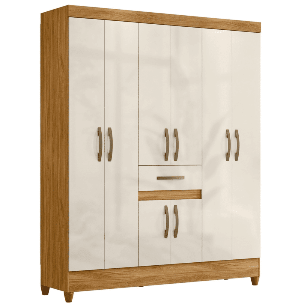 Guarda-Roupa Solteiro 6 Portas Moval Portugal Freijó/Off White Guarda-Roupa Solteiro 6 Portas Moval Portugal Freijó/Off White