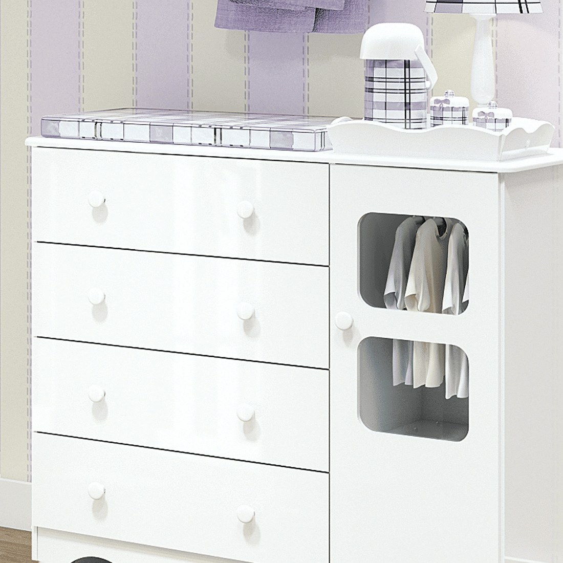 Cômoda Uli 100% MDF, 1 porta e 4 Gavetas Branco - Peroba Cômoda Uli 100% MDF, 1 porta e 4 Gavetas Branco - Peroba