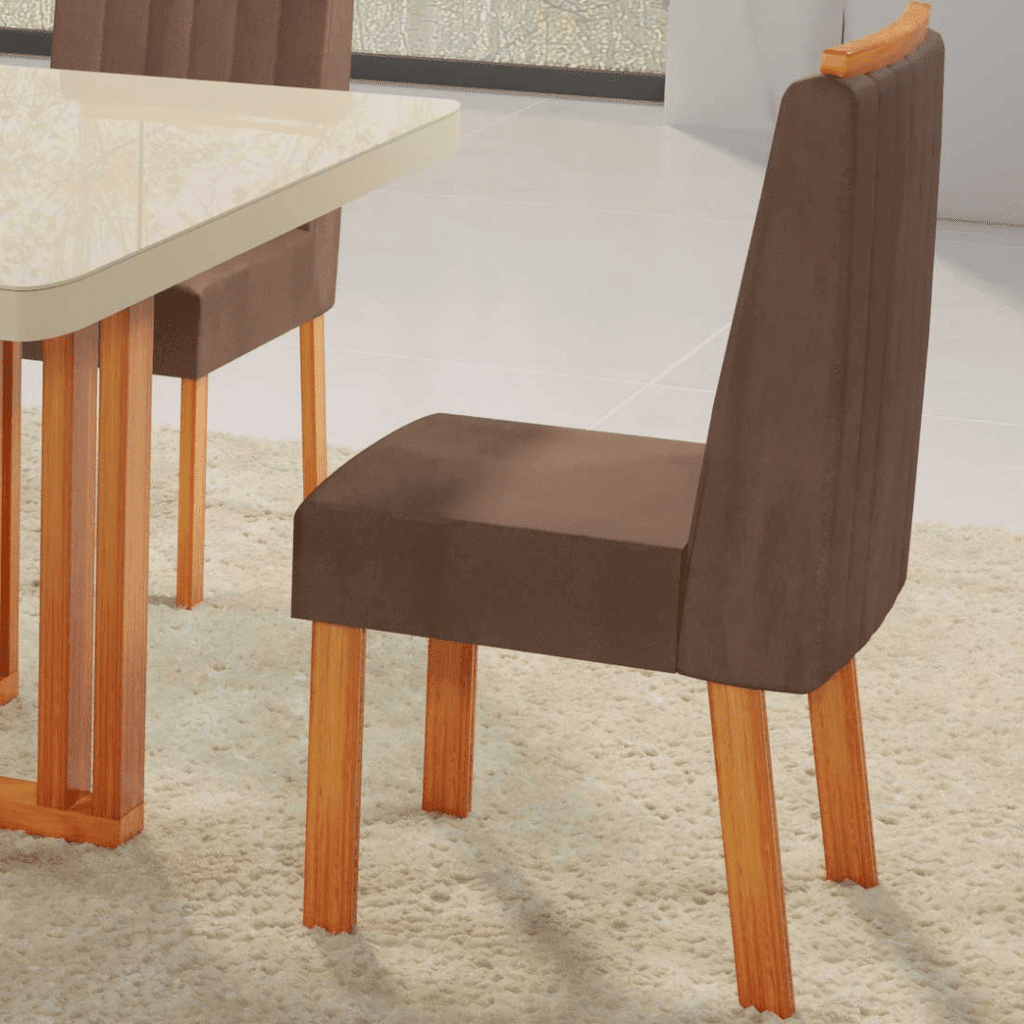 Mesa de Jantar Sentra 90x90 Tampo com Vidro, 04 cadeiras Nature/T3010 - Bom Pastor  Mesa de Jantar Sentra 90x90 Tampo com Vidro, 04 cadeiras Nature/T3010 - Bom Pastor