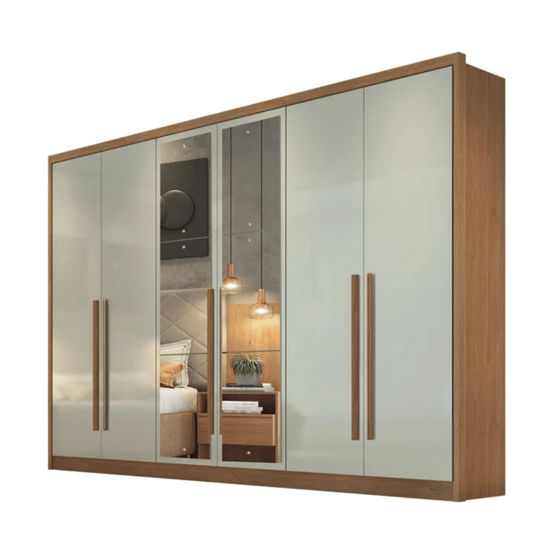 Guarda Roupa Casal com Espelho 6 Portas 6 Gavetas 100% MDF Robust Cumaru/Fendi - Novo Horizonte Guarda Roupa Casal com Espelho 6 Portas 6 Gavetas 100% MDF Robust Cumaru/Fendi - Novo Horizonte