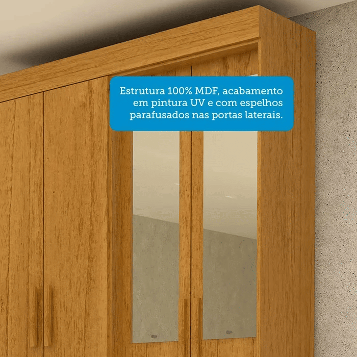 Guarda-Roupa com Espelho Debora 4 Portas 100% MDF Cinamomo - ACP Móveis Guarda-Roupa com Espelho Debora 4 Portas 100% MDF Cinamomo - ACP Móveis