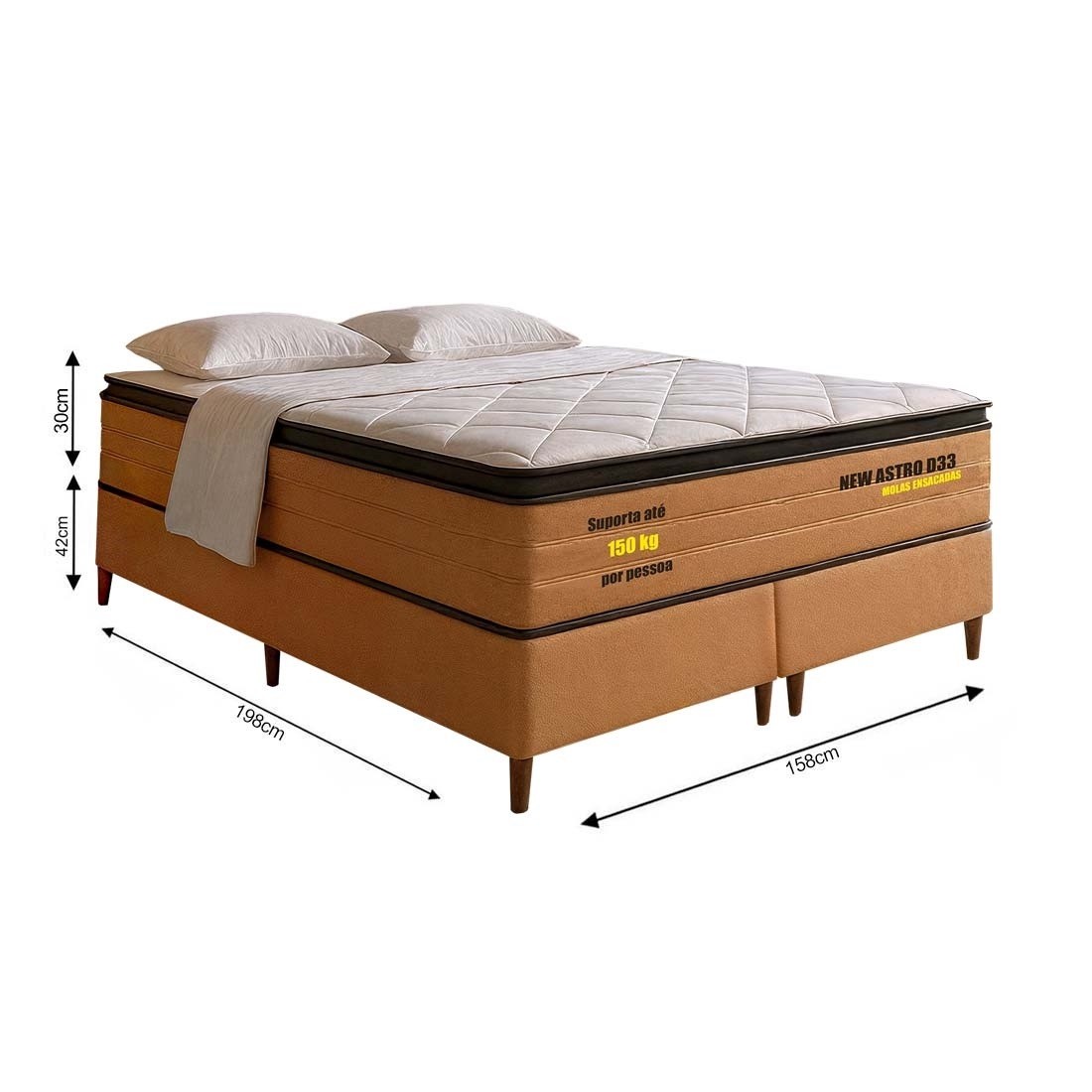 Conjunto Cama Box Casal New Astro Queen Size 158cm Molas Ensacadas Bom Pastor