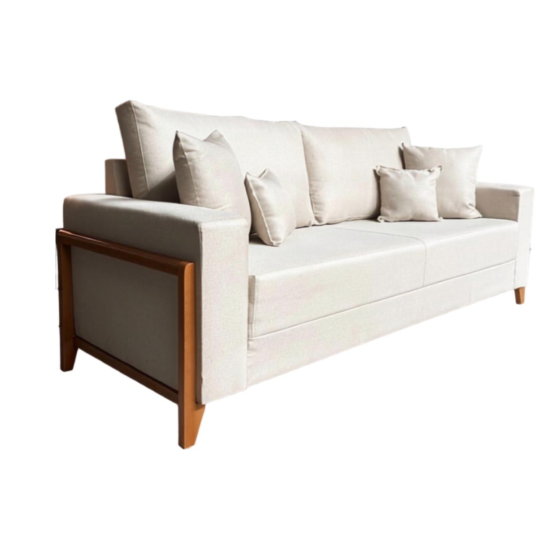Sofá Living Mensdoza 2.00m Linho Molas Bonel Assento 10cm - Bege Sofá Living Mensdoza 2.00m Linho Molas Bonel Assento 10cm - Bege