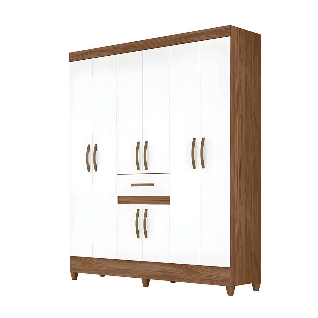 Guarda-Roupa Solteiro 6 Portas Moval Portugal Naturale/Branco Guarda-Roupa Solteiro 6 Portas Moval Portugal Naturale/Branco